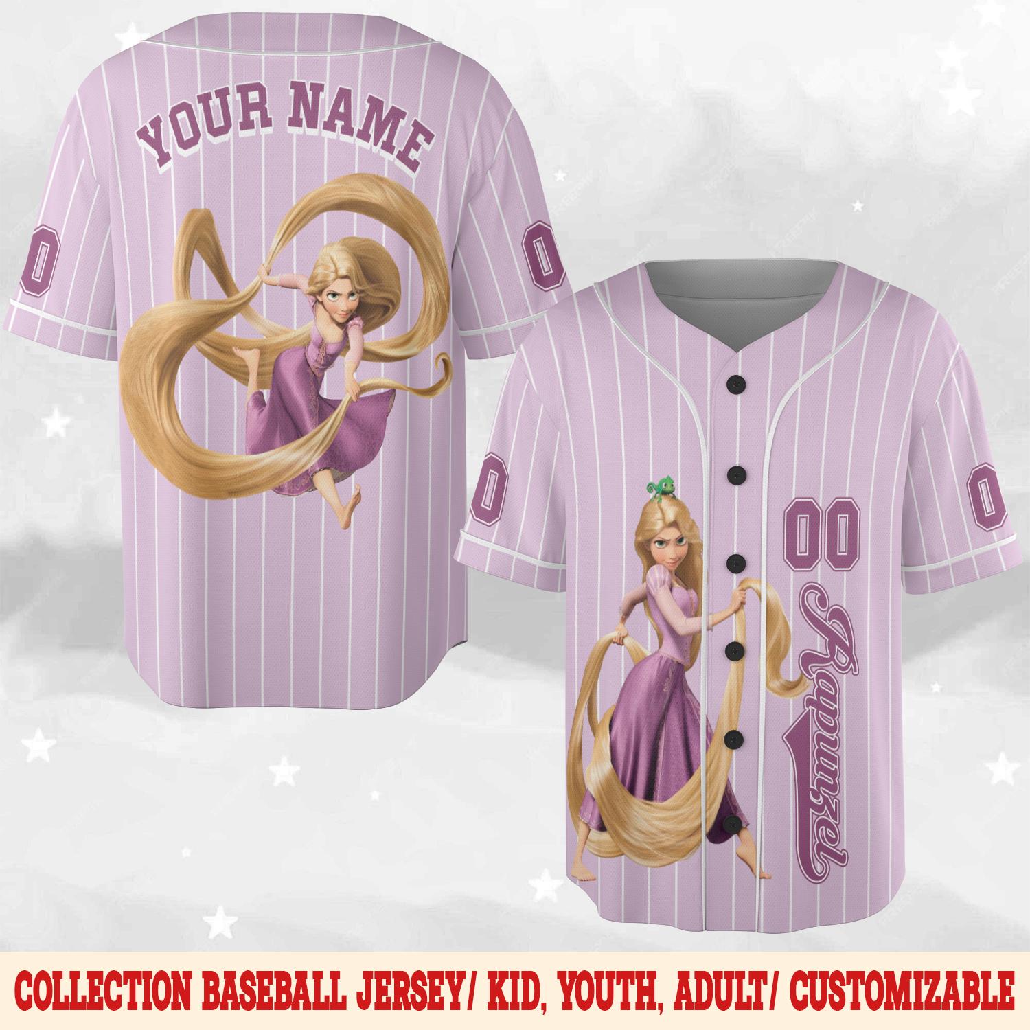 Discover Personalized Rapunzel Tangled Baseball Jersey, Custom Disney Princess Baseball Shirt, Tangled Fan Gift, Matching Disney Trip Outfit