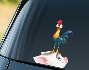 Hei Hei Pua Pua Peeker Sticker, Funny Moana Peeking Car Window Decal, Disney Moana Vinyl Sticker,Pack Stickers D2HK19