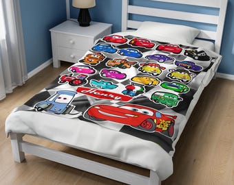 Personalization Cars Lightning McQueen Fleece Blanket, Disneyland Blanket, Cars Movie Blanket, Birthday Gifts for Kids BYH102