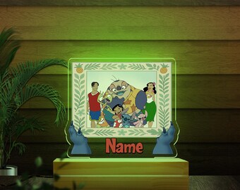 Ohana Means Family Night Light, Disney Lilo & Stitch LED Lamp, Custom Name Stitch Angel Couple Gift, Kids Bedroom Decor JCOU01