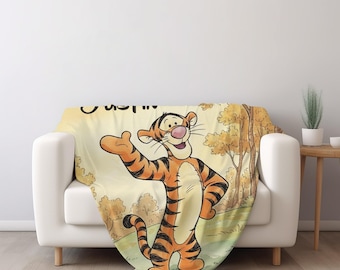 Custom Name Tigger Blanket, Disney Winnie the Pooh Fleece Mink Sherpa Blanket, Pooh Fan Gift , Magic Kingdom Blanket NGYV06