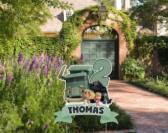 Truck decoration party decor standee yard sign centerpiece backdrop topper lawn sign trash truck birthday Trash Truck cutout baby D2IL16