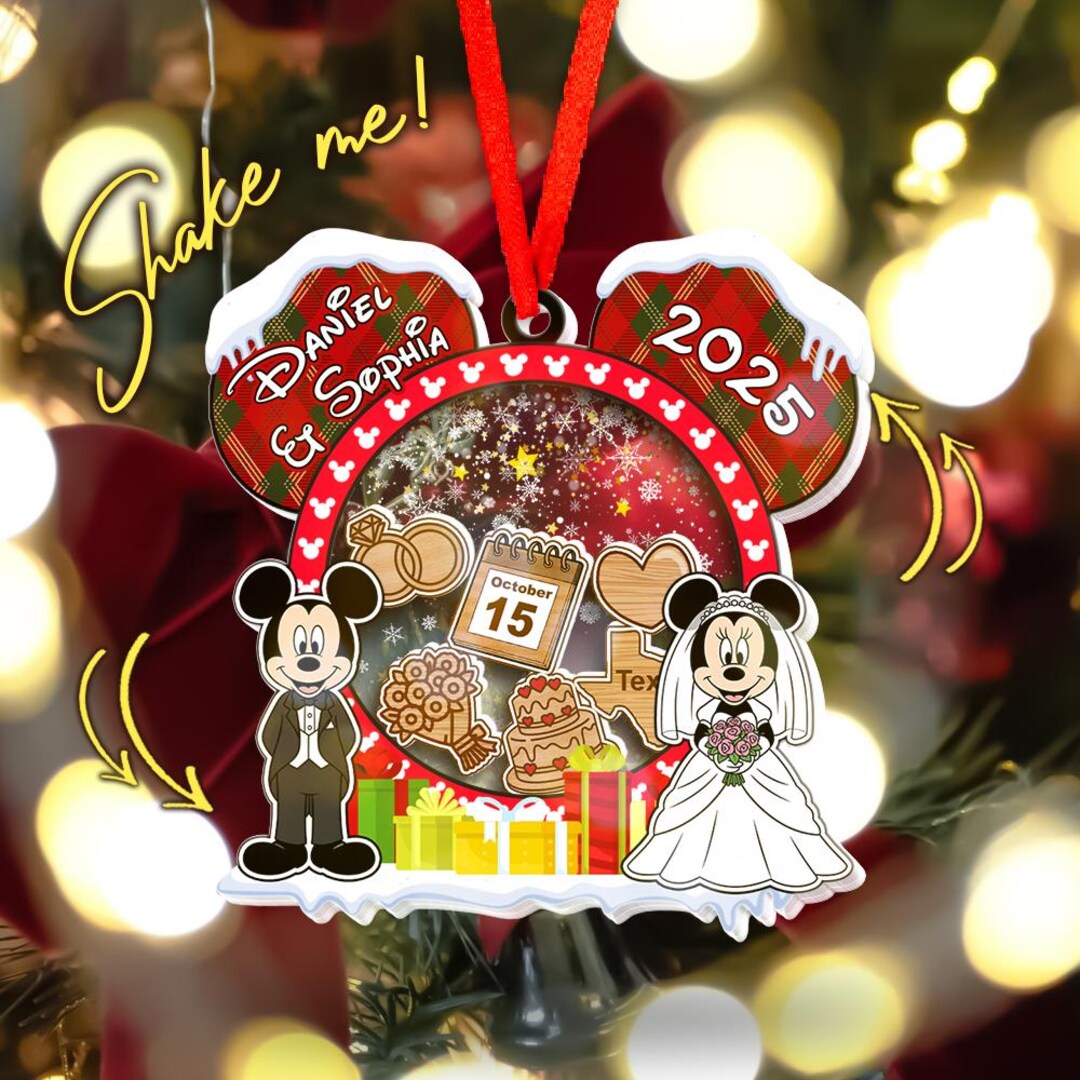 Personalized Mickey and Minnie Wedding Ornament, First Christmas