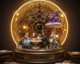 Caja de luz de Alicia en el País de las Maravillas de Disney, luz nocturna, luz LED personalizada con el Gato de Cheshire "Estamos todos locos aquí", lámpara de escritorio G-060126A3