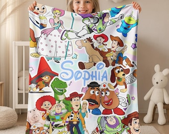 Personalized Watercolor Disney Pixar Toy Story Blanket, WDW Disneyland Toy Story Birthday Boy/Girl Blanket, Buzz Lightyear Rex JCQF13