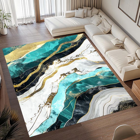 抽象画カーペット、抽象画ラグ、抽象画パターンラグ、ブルー 抽象画カーペット、抽象画ラグ、抽象画パターンラグ、ブルー