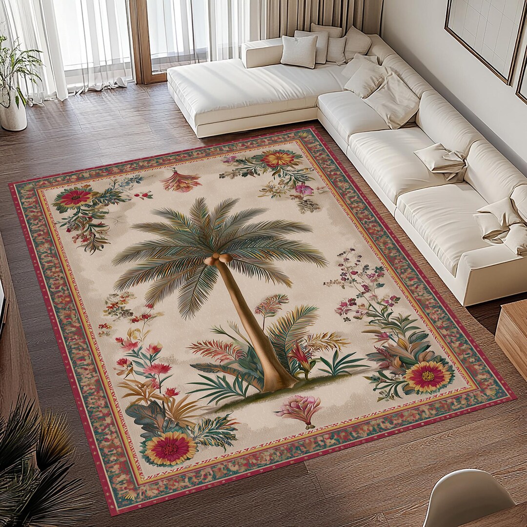 Floral Palm Tree Rug: 3D Print, Non-slip Cotton Base (40x60 Cm) - Etsy