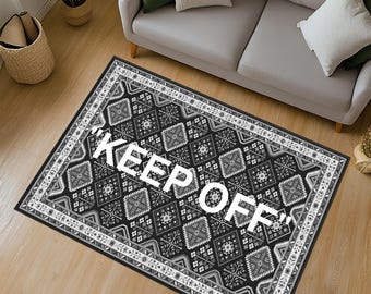 Black-White Keep Off Carpet, Keep Off Rug, Keep Off Pattern Rug, Keep Off Written Rug, Keep Off Area Rug, Keep Off Floor Rug,Living Room Rug