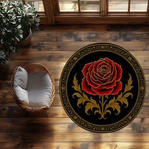 Roter Rosenteppich, runder Teppich mit Rosenmuster, runder Teppich mit Blumenmuster, runder Teppich mit Blumenmuster