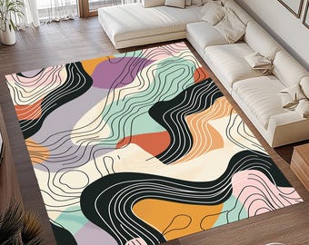 Colorful Abstract Rug, Mid Century Rug, Mid Century Modern Rug, Mid Century Modern Art Rug, Mid Century Style Rug, Mid Century Area Rug