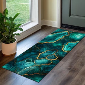 Green Marble Runner, Green Marble Runner Carpet, Green Runner Carpet, Green Runner Rug,Gold Detailed Runner Carpet,Gold Detailed Runner Rug