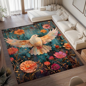 Pigeon Carpet, Pigeon Rug, Pigeon Pattern Carpet, Pigeon Pattern Rug, Flowers Rug, Flowers Pattern Rug, Animal Pattern Rug, Animal Decor Rug