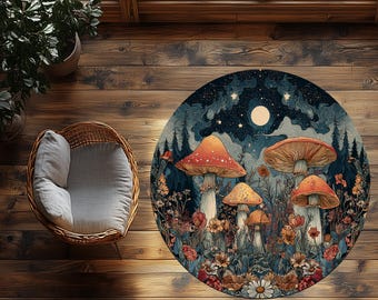 Floral Mushroom Round Rug: Starry Night Pattern (24 inch)