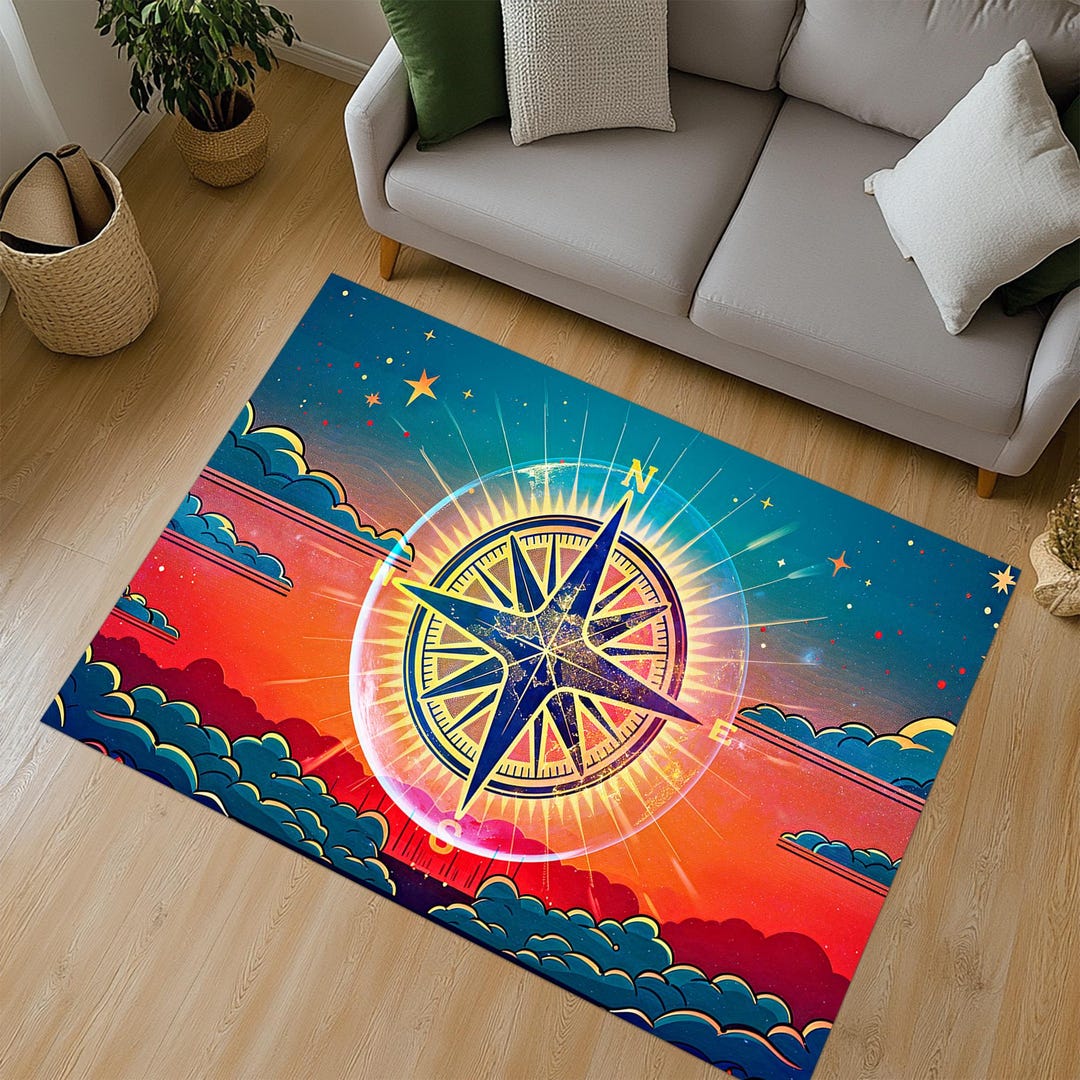 Compass Carpet, Compass Rug, Compass Area Rug, Nautical Carpet ...
