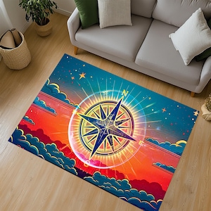 Compass Carpet, Compass Rug, Compass Area Rug, Nautical Carpet, Nautical Rug, Nautical Theme Rug, Coastal Nautical Home Decor Rug