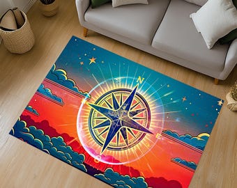 Tappeto a forma di bussola, tappeto a forma di bussola, tappeto a forma di bussola, tappeto nautico, tappeto nautico, tappeto a tema nautico, tappeto per arredamento nautico costiero