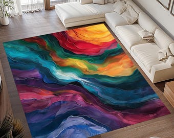 Colorful Abstract Rug, Mid Century Rug, Mid Century Modern Rug, Mid Century Modern Art Rug, Mid Century Style Rug, Mid Century Area Rug