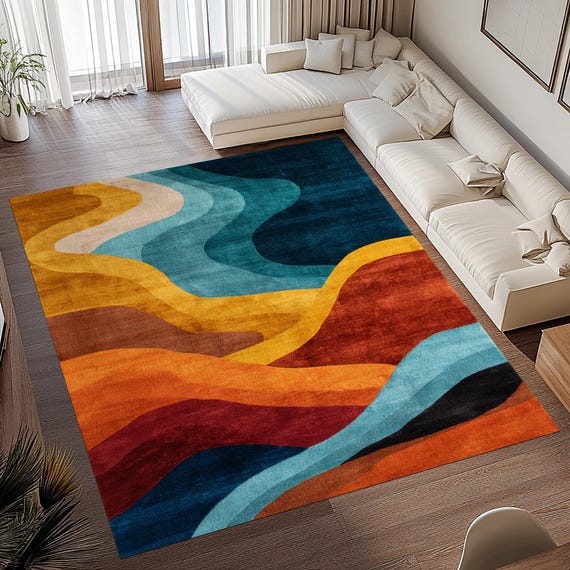 Colorful Abstract Rug, Mid Century Rug, Mid Century Modern Rug, Mid Century Modern Art Rug, Mid Century Style Rug, Mid Century Area Rug