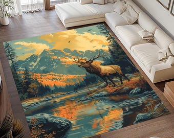 Deer Carpet, Deer Rug, Deer Pattern Carpet, Deer Pattern Rug, Animal Decor Rug, Forest Rug