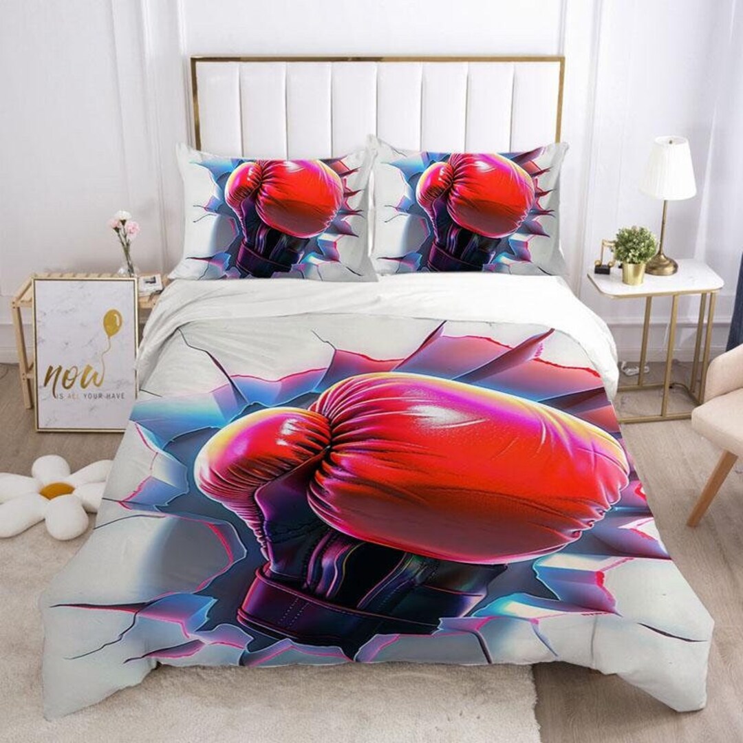 Boxing Glove Pattern Bed Set, 3D Print Cotton Duvet Cover Set, Youth ...