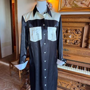 Calvin Klein 205W39NYC Black Cotton Sateen Shirt Dress - Raf Simons Era - Off-White Contrast Trim