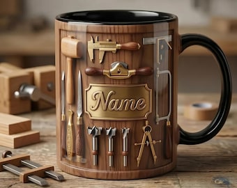 Personalized Woodworking Mug, Custom Carpenter Cup, Woodworker Gift, Workshop Coffee Mug, Sawdust Name Cup