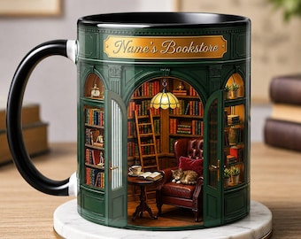 Personalized Bookstore Mug, Independent Bookshop Cup, Custom Name Mug, Book Nerd Gift, Reading Coffee Mug