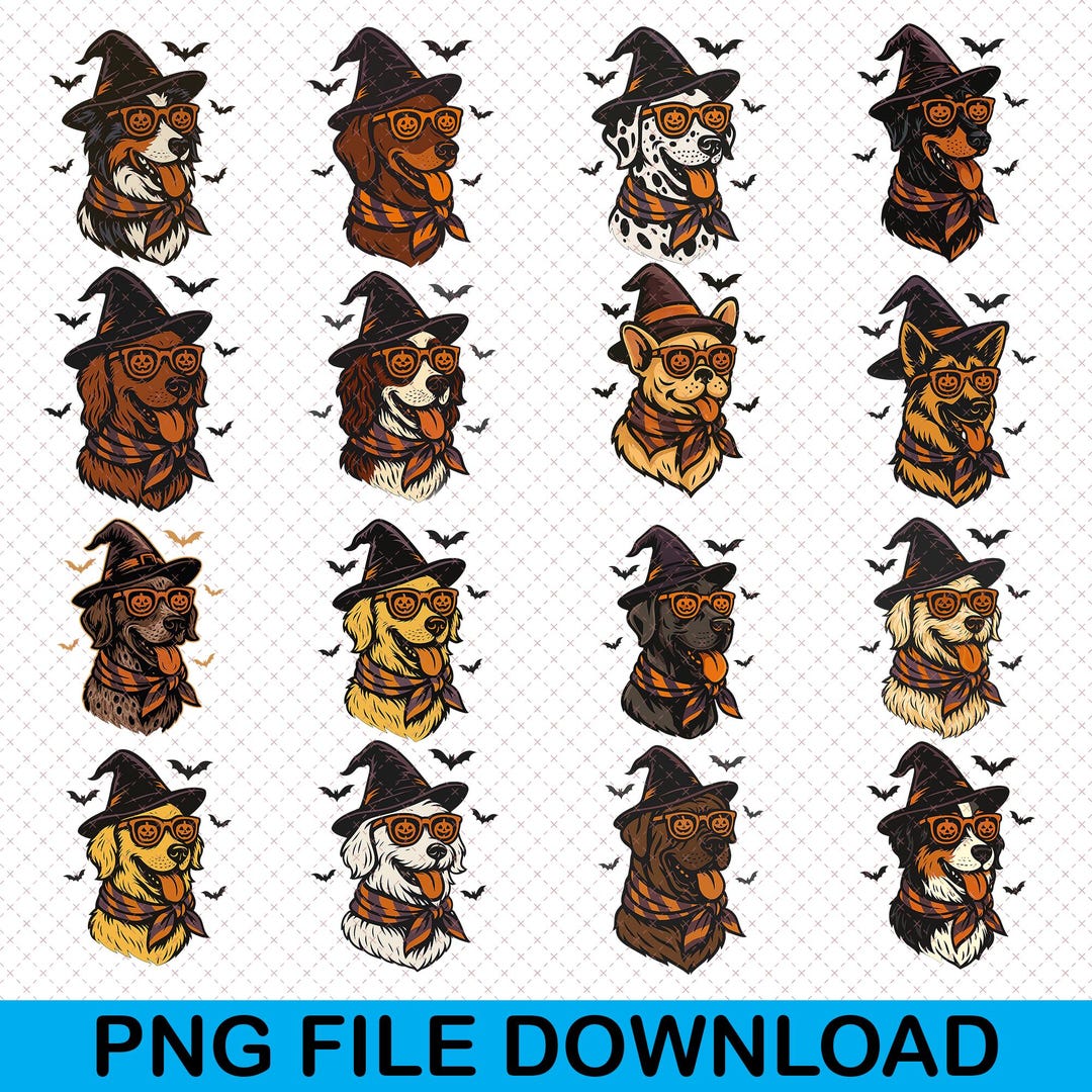 Retro Spooky Dog PNG Bundle, Ghost and Witch Dog Halloween Png, Ghost ...
