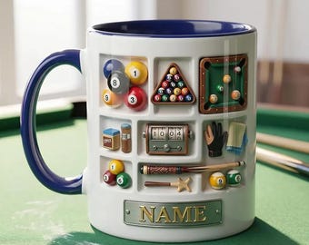 Personalized Billiards Mug, Billiards Player Cup, Custom Name Mug, Pool Table Gift, Game Room Mug