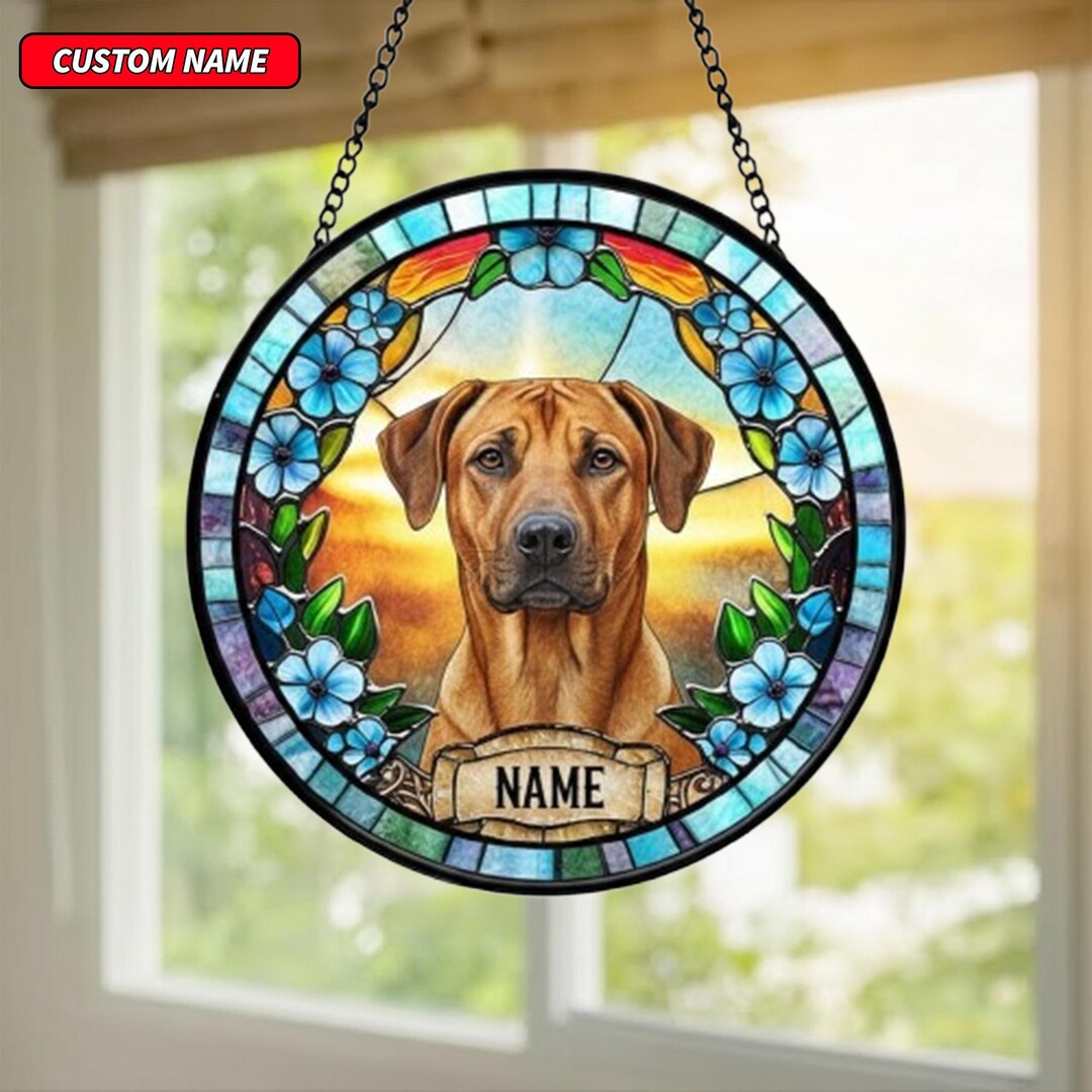 Stained Glass Pattern Rhodesian Ridgeback Rhodesian Ridgeback Dog Stained Glass Suncatcher, Decorative Window ...