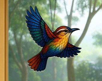 Carolina Wren Suncatcher, Faux Stained Glass Style, Window Hanging