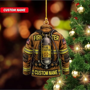 Custom Firefighter Ornament, Firefighter Uniform Wood Ornament, Birthday Gift for Dad Papa, Fireman Christmas Ornaments, Firefighter Gift