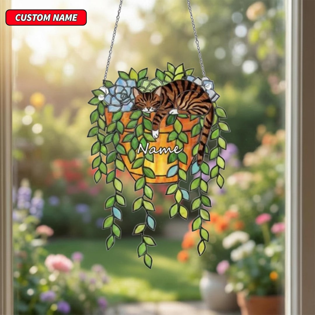 Custom Tabby Cat Breed Suncatcher: Acrylic Window Hanging, Plant Pot ...