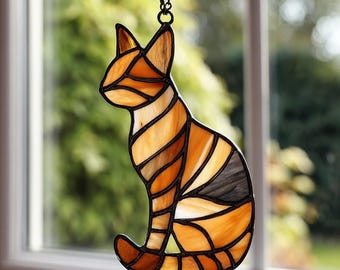 Toyger Cat Stained Glass Suncatcher - Handcrafted Cat Window Hanging - Real Glass, Elegant Cat Lovers Gift for Home Decor