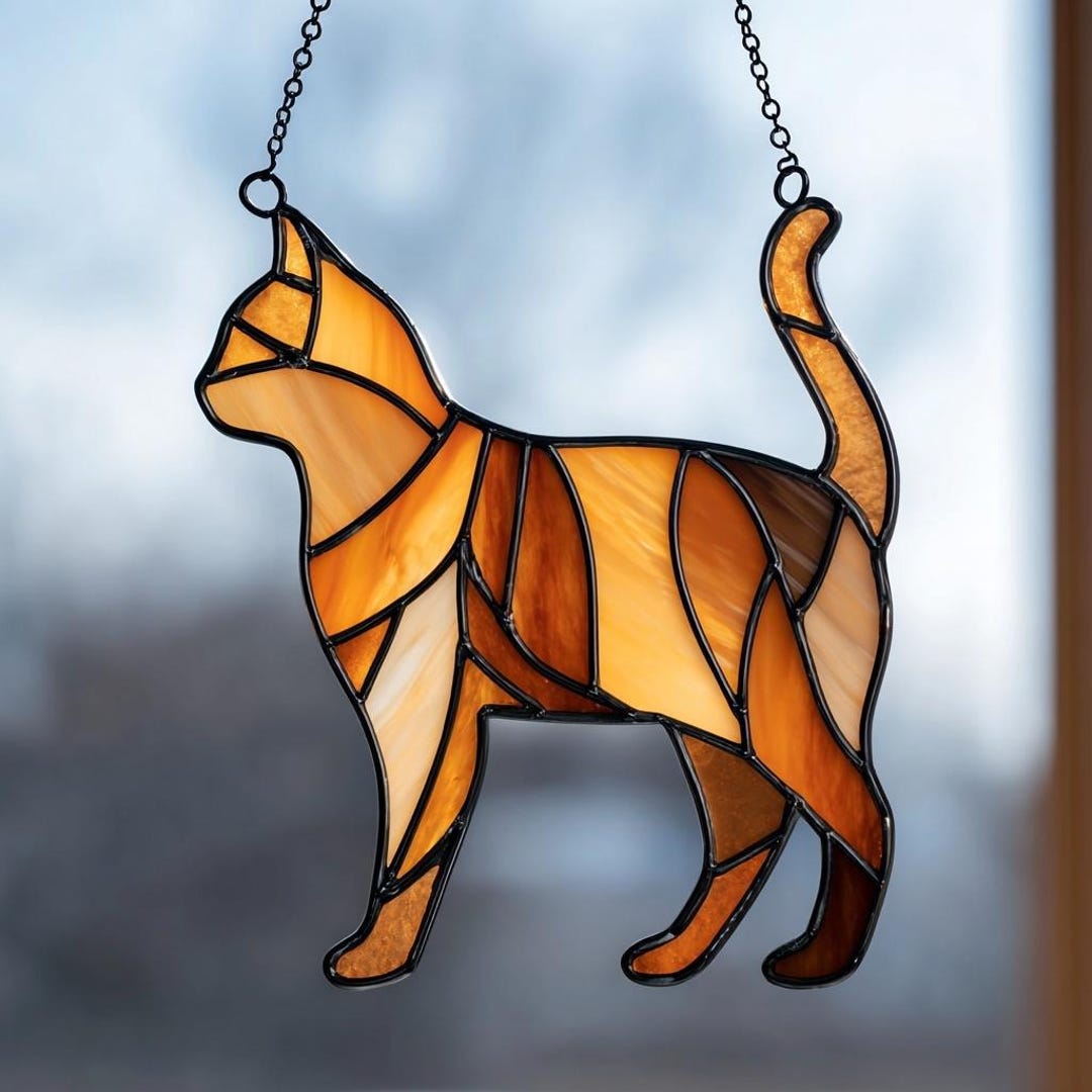 Bengal Cat Stained Glass Suncatcher - Handcrafted Cat Window Hanging ...