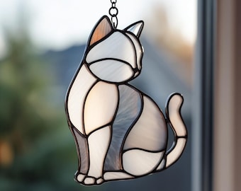 British Shorthair Cat Stained Glass Suncatcher - Handcrafted Cat Window Hanging - Real Glass, Cat Lovers Gift for Home Decor