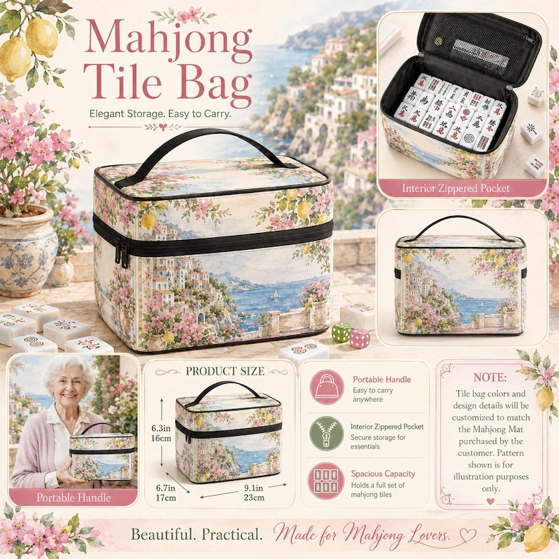 Personalized Mahjong Mat, Italian Coastal Watercolor Game Board, Lemon Blossom Table Cover image 6