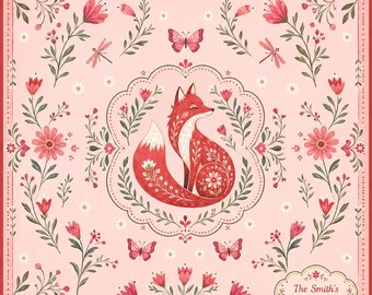 Whimsical Fox Mahjong Mat, Custom Mahjong Club Tablecloth, Folk Art Floral Game Board, Unique Mahjong Gift, Cute Animal Home Decor