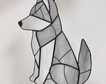 Stained Glass Husky Suncatcher, Handmade Dog Window Hanging Art, Siberian Husky Lover Gift