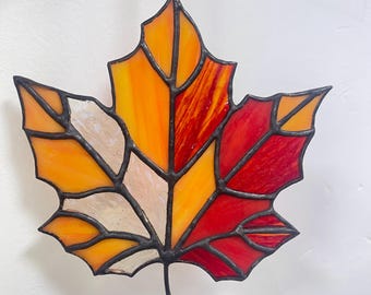 Handcrafted Maple Leaf Stained Glass Suncatcher - Autumn Window Decor