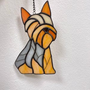 Stained Glass Yorkie Suncatcher | Yorkshire Terrier Dog Window Decor | Pet Lover Glass Art