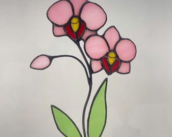 Handgefertigter Stained Glass Orchideen Pflanzenstecker - Florale Garten Kunst Decor