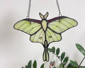 Handmade Stained Glass Luna Moth Suncatcher - Green Insect Window Hanging
