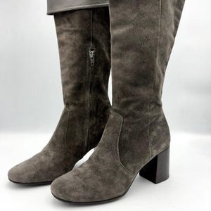 Frye Womens Clara Suede Over the Knee Tall Block Heel Gray Brown Boots Size 7