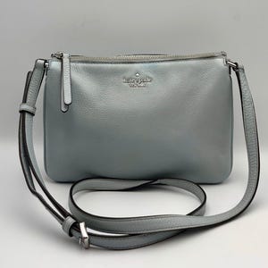 Kate Spade Leather Crossbody | Blue Leila Triple Gusset | Designer Purse | Women&#39;s Pebbled Leather Bag