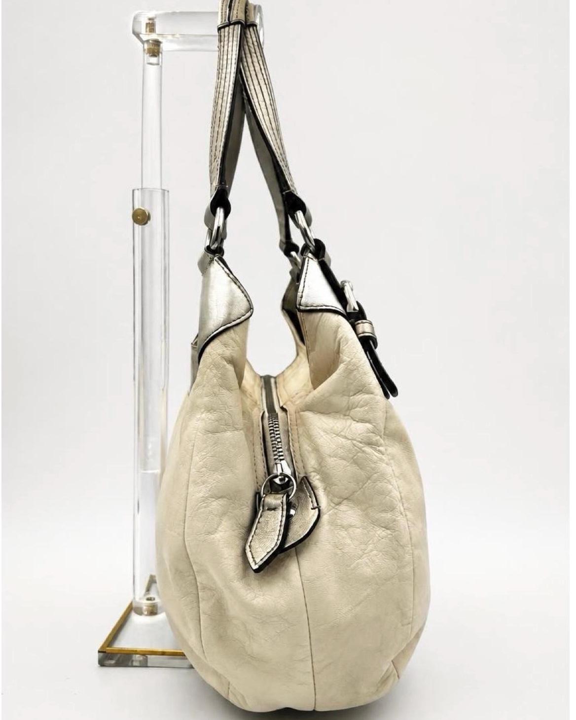 バッグ Coach Hobo Bag Cream Leather Braided Y2K Coach Soho Lynn Hobo Shoulder Bag | Y2K Style Cream Metallic