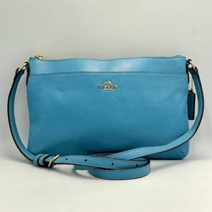 Coach Blue Leather Crossbody Bag | East West Pop Small Shoulder Purse | Minimalist Everyday Bag | F52881 | Gift for Her