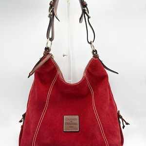 Dooney and Bourke Red Suede Hobo Shoulder Bag | Y2K Style w/ Buckle Straps