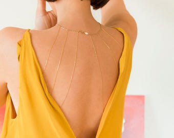 Dainty Back Necklace, Minimal Body Chain, Back Drop Necklace, Gold Back Jewelry, Bridal Body Chain, Jewelry for Wedding, Christmas Gift