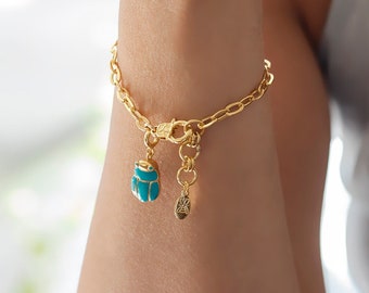 Bracciale con ciondolo riempito d'oro 24K: gioielli in ottone con maglie ovali